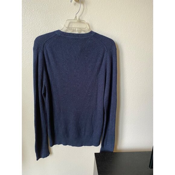 Vince Men’s Ribbed Knit Linen Blend Henley Navy Sweater Size L Pullover Top - Picture 4 of 8